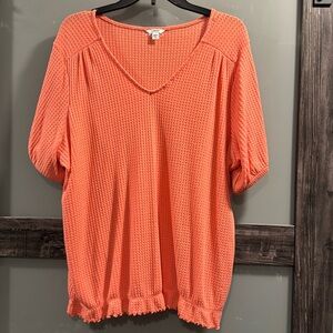 Sonoma V-neck waffle top. Orange in color, size XL